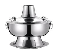 Outdoor Shabu Hot Pot with Lid, Chinese Copper Hot Pot,Charcoal Hotpot Cookware,Split Design Easy to Clean for Family Gathering for Family/Friends(Silver,34cm)