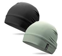 Outdoor Shaping 2 Pcs Cooling Skull Caps for Men Women, Breathable 3D Mesh Lightweight Slouchy Beanie for Cycling Gym Running, Black+Sage Green