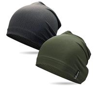 Outdoor Shaping 2 Pcs Cooling Skull Caps for Men Women, Breathable 3D Mesh Lightweight Slouchy Beanie for Cycling Gym Running, Black+Army Green