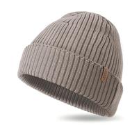 OUTDOOR SHAPING Merino Wool Beanie for Men & Women, Unisex Daily Cuffed Plain Knit Hat, Soft Warm Winter Hat, Khaki, One size