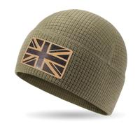 Outdoor Shaping Tactical Embroidered Beanie, Military Hat with UK Flag Patch, Lightweight Adjustable Skull Cap, Breathable Fleece Watch Cap, Hiking Fishing Everyday Outdoor Use Army Green