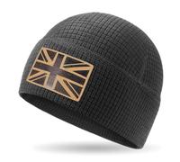 Outdoor Shaping Tactical Embroidered Beanie, Military Hat with UK Flag Patch, Lightweight Adjustable Skull Cap, Breathable Fleece Watch Cap, Hiking Fishing Everyday Outdoor Use Black