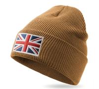 Outdoor Shaping UK Flag Embroidered Knit Cuffed Beanie for Men Women Tactical Winter Warm Hat Camel
