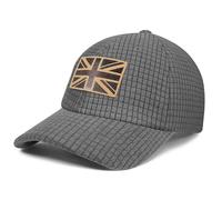 Outdoor Shaping UK Flag Embroidery Leather Patch, Grid Fleece Dad Cap Adjustable, Waffle Baseball Hat Vintage Style, Unisex Casual Cap Breathable, Outdoor Hiking Travel Daily Wear Grey