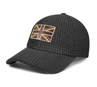 Outdoor Shaping UK Flag Embroidery Leather Patch, Grid Fleece Dad Cap Adjustable, Waffle Baseball Hat Vintage Style, Unisex Casual Cap Breathable, Outdoor Hiking Travel Daily Wear Black