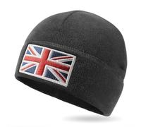 Outdoor Shaping UK Flag Tactical Beanie Recycled Fleece Material Sustainable Warm Ideal for Hiking and Tactical Use Black