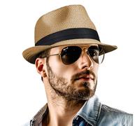 Outdoor Shaping Unisex Adults Brown Straw Fedora Hat, Packable, UPF 50+, M-L