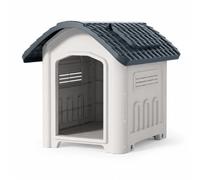 Outdoor Shelter Dog House Kennel Cabin With Waterproofing Roof Elevated Base Slots Doorless Access Polypropylene Shell surfaces suitable for garden, Gray, style to 8