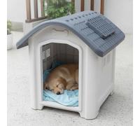 Outdoor Shelter Dog House Kennel Pet With Roof Raised Bottom Side Venting Opening Polypropylene Easy Care Suitable for patio backyard lawn camping, Gray, style to 8