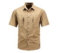 Outdoor Shirt Hiking Shirt Men's Outdoor Travel Shirt Men's Safari Shirt Travel Kiwi Short Sleeve Shirt Short Sleeve Shirt for Men Casual Shirt Work Shirt, A Khaki, L
