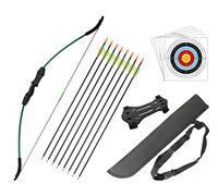 Outdoor-shooter Youth Recurve Bow and Arrow Set with Quiver Junior Archery Beginner Longbow for Training Includes 8 Arrows, Armguard, Quiver,5 target face (Green)
