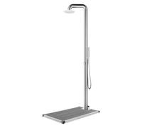 Outdoor Shower 230cm Stainless Steel WPC Grey Base 110x62x5cm Brushed HandShower