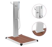 Outdoor Shower Column with WPC Tray 110 cm Silver/Brown Brushed Stainless Steel.
