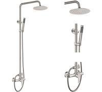 Outdoor Shower Faucet SUS304 Shower Fixture Combo Set Stainless Steel 8 inch Rainfall Shower Head Kit Single Handle High Pressure Hand Spray Wall Mount 2 Dual Function Brush Nickel Single Handle
