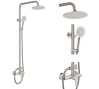 Outdoor Shower Fixture SUS304 Shower Faucet Combo Set Stainless Steel 8 Rainfall Shower Head High Pressure Hand Spray Wall Mount 2 Dual Function Brush Nickel Single Handle
