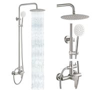 Outdoor Shower Fixture System Combo Set Rainfall Single Handle High Pressure Hand Spray Wall Mount 2 Dual Function Brush Nickel SUS304