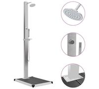 Outdoor shower panel 10x6.5x210cm 201SS stainless steel brushed 80x62cm WPC tray