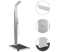 Outdoor Shower Panel Grey 15x44x210cm WPC Stainless Steel Brushed Tray 80x62x5cm