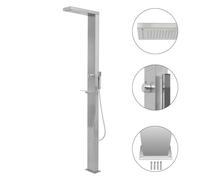 Outdoor Shower Panel Silver 201 Stainless Steel 10x6.5x210cm Rainfall Hose150cm