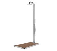 Outdoor Shower Stainless Steel WPC Brown Base 230cm Head 25cm Brushed Brass 1.5m