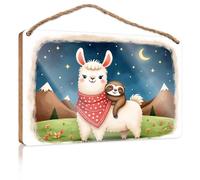 Outdoor Signs For Porch Adorable Friends: Llama And Sloth In The Night Wooden Sign Fall Decorations For Home Farmhouse Our Home Signs(15X28CM)