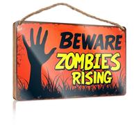 Outdoor Signs For Porch Beware: Zombies Rising Wooden Sign Fall Decorations For Home Farmhouse Our Home Signs(20X30CM)