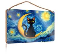 Outdoor Signs For Porch Black Cat On The Moon: A Starry Night Adventure Wooden Sign Fall Decorations For Home Farmhouse Our Home Signs(23X35CM)