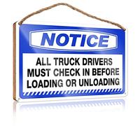 Outdoor Signs For Porch Notice All Truck Drivers Must Check In Before Loading Or Unloading Wooden Sign Welcome Sign For Front Porch Standing Outdoor Deco(20X30CM)