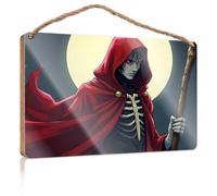 Outdoor Signs for Porch Red Cloak and Moonlight: The Mysterious Figure Wooden Sign Funny Wall Signs Summer Gifts(15X28CM)