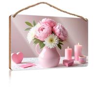 Outdoor Signs For Porch Romantic Pink Flower Arrangement With Candles Wooden Sign Fall Decorations For Home Farmhouse Our Home Signs(20X30CM)