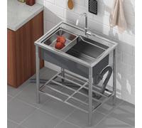 Outdoor Single Bowl Free Standing Stainless Steel Sink Set with Tap, Drain Basket, Shelf - Kitchen Utility for Restaurant, Bar, Laundry, Garage, Backyard, Camping
