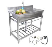 Outdoor Sink with Countertop and Bracket, Portable Stainless Steel Utility Sinks with Cold Water Faucet and Drain Pipe, for Kitchen, Restaurant, Laundry, Garage, Garden, Camping