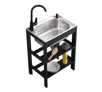 Outdoor Sink with Hot and Cold Water Faucet, Durable 1 Compartment Kitchen Sink for Backyard and Garage Use