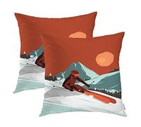 Outdoor Skiing Sport Throw Pillow Covers,Skier On Snow Mountain is Skiing Decorative Pillow Covers Digal Printing Blended Fabric for Couch Sofa Bed Invisible Zipper in