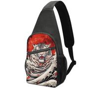 Outdoor Sling Backpack Japanese Cool Tiger Wave Print Chest Bag Casual Strap Daypack For Running, Cycling, Travel