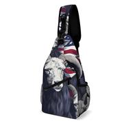 Outdoor Sling Chest Bag for Men and Women, Lightweight Shoulder Pack, Great for Cycling, Hiking and Holidays, Goat with American Flag Pattern