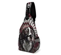 Outdoor Sling Chest Bag for Men and Women, Lightweight Shoulder Pack, Great for Cycling, Hiking and Holidays, American Flag with Dog