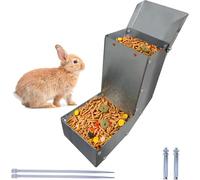 Outdoor Small Animal Stainless Steel Gravity Feeding Trough Pet Feeder Durable with Lid Cage Rabbit Feeder Holds Several Days Worth of Food(for Guinea Pig Birds Ferrets,Chinchilla Cats