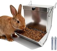 Outdoor Small Animal Stainless Steel Gravity Feeding Trough Pet Feeder Durable with Lid Cage Rabbit Feeder Holds Several Days Worth of Food(for Guinea Pig Birds Ferrets (1pc, 6.2 inch-4Lbs)