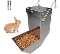 Outdoor Small Animal Stainless Steel Gravity Feeding Trough Pet Feeder Durable with Lid Cage Rabbit Feeder Holds Several Days Worth of Food(for Guinea Pig Birds Ferrets (1PC, 3.7 inch-1.5Lbs)