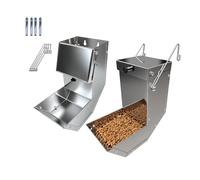 Outdoor Small Animal Stainless Steel Gravity Feeding Trough Pet Feeder Durable with Lid Cage Rabbit Feeder Holds Several Days Worth of Food(for Guinea Pig Birds Ferrets (2PC, 4 inch/0.7KG)
