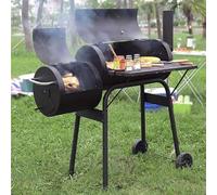 Outdoor Smoker Barbecue Charcoal BBQ Grill with Temperature Gauge, Wheels, Large Cooking Grill, Side Table