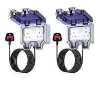 Outdoor Socket 10M+10M 2 Gang Waterproof Outdoor Double Socket with Extension Lead Switched Sockets Garden Power Socket External Mains Outlets IP66 Weatherproof