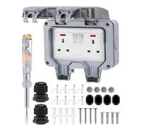 Outdoor Socket, IP66 Rated Outdoor Plug Sockets Waterproof, Double Weatherproof Switched Power Socket, Courtyard Sockets 13 Amp, 2 Gang Storm Switched Outside Power Socket with Indicator Light