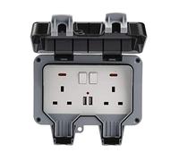 Outdoor Socket IP66 Waterproof Socket, 13A Switched Plug Sockets Wall Electrical Outlets Outdoor Wall Weatherproof Plug Socket Box with USB Charging Port (B)