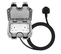 Outdoor Socket Waterproof Double Plug with Extension Lead External 2 Gang Switched Socket Cover Wall Electrical Outlet IP66 13Amp Weatherproof (25M)