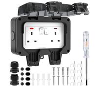 Outdoor Socket Waterproof IP66 Outside Double Plug Socket Weatherproof Wall Electrical Outlet 13Amp 2 Gang Storm Switched Power Box External Plug Extension with Lockable Cover