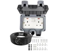 Outdoor Socket with 3m Extension Lead, Outdoor Double Socket Waterproof IP66, 13Amp Weatherproof Outdoor Sockets with Switch Indicator Light, Wall Electrical Outlet Socket Box for Garden Garage Yard
