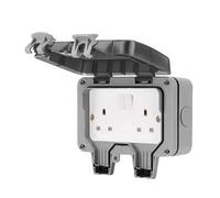 Outdoor Sockets 13A Waterproof Plug Socket IP66 Double Gang Twin Switched Socket Outside Outdoor Wall Electrical Rated Plug Power Sockets Box