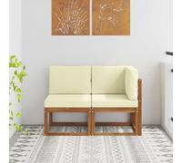 vidaXL Outdoor Middle and Corner Sofa 2 Piece Natural and Cream